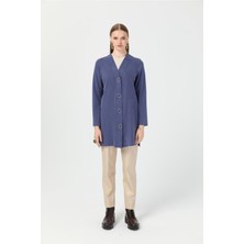 Halka Çıtçıtlı Hırka  Indigo