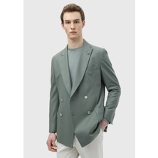 Açık Yeşil Düz Shirt Shoulder Slim Fit Yün Karışımlı Ceket