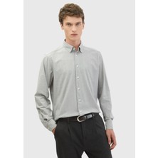 Açık Gri Baskılı Casual Fit Casual Gömlek