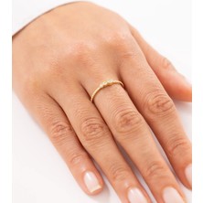 Üç Taşlı Vintage Minimal 14 Ayar Altın Yüzük
