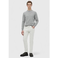 Ekru Düz Dokuma Slim Fit Casual Pamuk Karışımlı Pantolon
