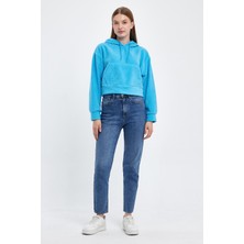 Kadın Rahat Kalıp Softech Polar Kapşonlu Kanguru Cepli Sweatshırt SPR24PWK98