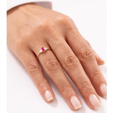 Zarif Peme Kristal Taşlı 14 Ayar Altın Yüzük