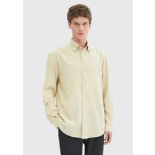 Bej Düz Loose Fit Dokuma Casual Yün Karışımlı Gömlek