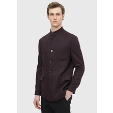 Bordo Düz Shirt Shoulder Slim Fit Yün Karışımlı Örme Ceket