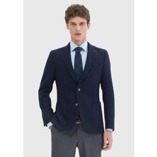 Lacivert Desenli Shirt Shoulder Slim Fit Yün Karışımlı Örme Ceket