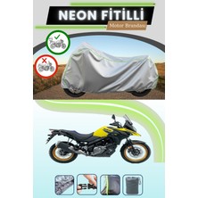 Cemku Shine Gri Arka Çanta Uyumlu Neon Fitilli Suzuki V-Strom 650 Xt Abs Uyumlu Motosiklet Brandası