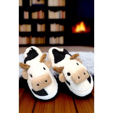 Hfky Kadın Inek Figürlü Ev Terliği Peluş İç Detaylı Kış Sezonu İçin Rahat Homewear