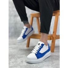 ET0423 Kalın Yüksek Taban Beyaz Mavi Bağcıklı Spor Erkek Ayakkabı