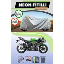 Cemku Shine Gri Arka Çanta Uyumlu Neon Fitilli Kawasaki Ninja Zx-6r Uyumlu Motosiklet Brandası