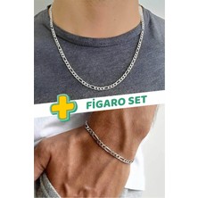 Unisex Kararmaz Paslanmaz Garantili Figaro Çelik Kolye Bileklik Set
