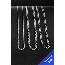 Paslanmaz Çelik Örme Gurmet Figaro Model 3'lü Erkek Spor Kolye Zincir Seti (Hediye Kutulu)