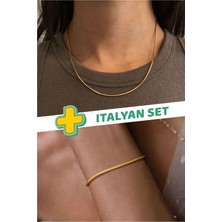 Unisex Gold Kararmaz Paslanmaz Garantili Italyan Çelik Yılan Kolye Bileklik Set