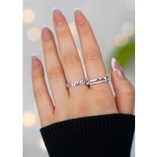 2'li Zirkon Taşlı Su Yolu Ikili ve Labirent Model Gümüş Ayarlanabilir Kadın Yüzük Set (2 Yüzük)