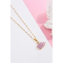 Kararmaz Kadın Gold Mor Taşlı Kuğu Çelik Kolye