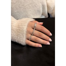 3'lü Gümüş Yüzük Zirkon Taşlı Kalp Sezar ve Zincir Model Gümüş Yüzük Set