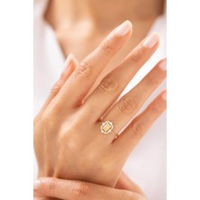 Dikdörtgen Sarı Taşlı 14 Ayar Altın Yüzük