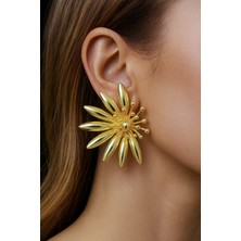 Flower Ayçiçeği Gold Çiçek Açan Zarafet Küpe