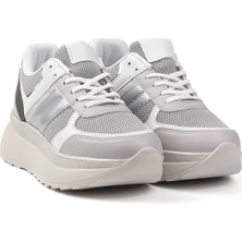 Kadın Buz Gri Simli Sneaker Hafif Ortopedik Günlük Spor Ayakkabı