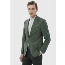 Açık Yeşil Çizgili Zeroweight Slim Fit Pamuk Karışımlı Ceket