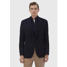 Lacivert Desenli Shirt Shoulder Slim Fit Yün Karışımlı Örme Ceket