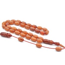 Hakkı Usta Imzalı Kapsül Kesim Hareli Sarı Sıkma Kehribar Tesbih