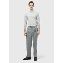 Açık Gri Desenli Dokuma Loose Fit Casual Yün Karışımlı Pantolon