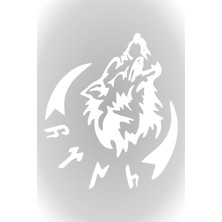 Göktürkçe Türk Kurt Oto Cam Özel Yeni Sticker 30 cm Beyaz