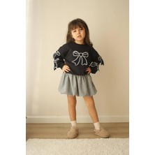 Kurdele Detaylı Kız Çocuk Etekli Takım