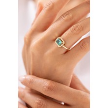 Vintage Stil Zümrüt Taşlı 14 Ayar Altın Yüzük