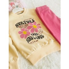 Kız Çocuk Pamuklu ve Çiçek Desenli Konforlu Taytlı Alt Üst Takım