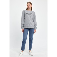 Kadın Bisiklet Yaka Rahat Kalıp 3 Iplik Kalın Californıa Baskılı  Sweatshirt SPR24SWK32