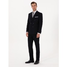 Cacharel Erkek Koyu Lacivert Slim Fit Çizgili Kruvaze Takım Elbise 50293931-VR100