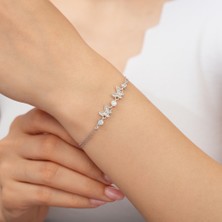 925  Ayar Rodyum Kaplama Zirkon Taşlı Çift Kelebekli Gümüş  Bileklik