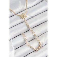 Pirinç Zirkon Taşlı Kutup Yıldızı Model Gümüş Renk Y Kolye