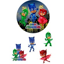 Yenilebilir Yuvarlak Pasta ve Figür Resim Baskısı Şekerli Kağıt Pjmask Temalı 19