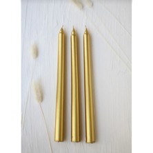 3'lü Metalik Gold Şamdan Mum-Konik Mum