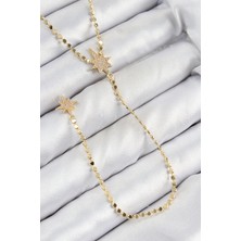 Pirinç Zirkon Taşlı Ezme Zincirli Kutup Yıldızı Model Gold Renk Y Kolye