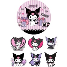 Yenilebilir Yuvarlak Pasta ve Figür Resim Baskısı Şekerli Kağıt Kuromi Temalı 35