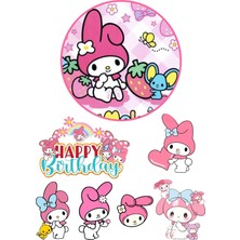 Yenilebilir Yuvarlak Pasta ve Figür Resim Baskısı Şekerli Kağıt My Melodi Temalı 34