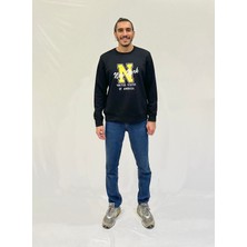 Erkek Bisiklet Yaka Rahat Kalıp 3 Iplik Kalın N Baskılı  Sweatshirt SPR24SW25