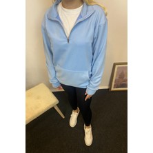 Kadın 3 Iplik Yarım Fermuarlı Kanguru Çepli Sweatshırt SPR24SWK22