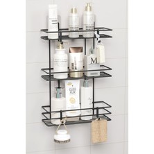 Paslanmaz 3 Katlı Yapışkanlı Banyo Rafı, Duş ve Şampuanlık Organizer Siyah
