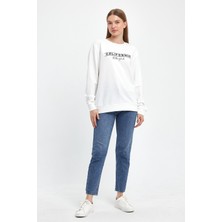 Kadın Bisiklet Yaka Rahat Kalıp 3 Iplik Kalın Californıa Baskılı  Sweatshirt SPR24SWK32