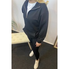 Kadın 3 Iplik Yarım Fermuarlı Kanguru Çepli Sweatshırt SPR24SWK22