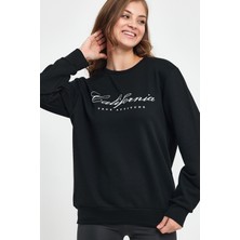 Süperlife Kadın Bisiklet Yaka Rahat Kalıp 3 Iplik Kalın Californıa Baskılı Swetashırt SPR24SWK28