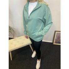 Kadın 3 Iplik Yarım Fermuarlı Kanguru Çepli Sweatshırt SPR24SWK22