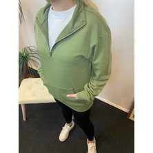 Kadın 3 Iplik Yarım Fermuarlı Kanguru Çepli Sweatshırt SPR24SWK22