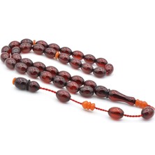 Usta Işi Sistemli Beyzi Kesim Bordo Sıkma Kehribar Tesbih 124