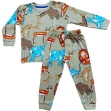 Elmp Hayvanlar Alemi Desen %100 Pamuk Erkek Çocuk Pijama Takımı 1-5 Yaş 3003